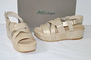 New $169 Antelope 405 Grey Double Vel Metallic Leather Wedge Platform Sandal - Picture 1 of 9
