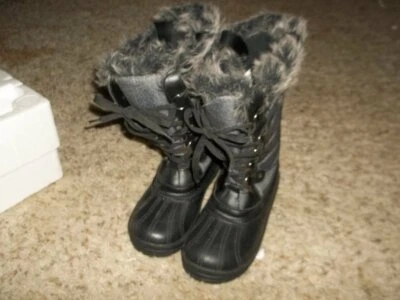 Excellent QUEST Black Furry Winter Boots Size 6 Foto 1 de 2