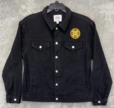 Conspiracy by WeSC Trucker Jacket Mens S Womens M Black Hardcore Happiness - Image 1 of 4