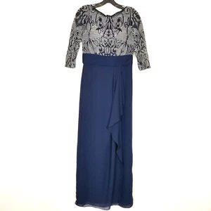 JS Collections Womens Embellished Top Maxi Evening Dress Gown Sz 4 Beige Navy - Picture 1 of 8