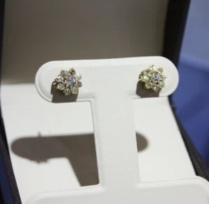 VINTAGE 1.2CT DIAMOND STUD FLOWER EARRINGS 14K YELLOW GOLD  2.9GR WOMEN'S - Picture 1 of 12