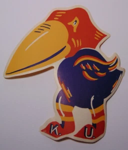 LARGE 6" VINTAGE ANTIQUE 1920s KANSAS JAYHAWKS KANSAS UNIVERSITY OLD LOGO DECAL - Picture 1 of 11
