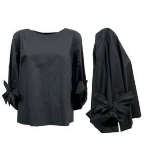 MEIMEIJ blusa svasata nero applicazione fiocchi fondo manica MEA52 MADE IN ITALY - Imagen 1 de 6
