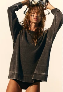 FREE PEOPLE FP MOVEMENT DISTRESSED BLACK PLAYBOOK TUNICA FELPA OVERSIZE S - Foto 1 di 10