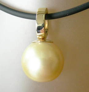 12.2mm!! GOLD SOUTH SEA PEARL+18ct SOLID Y GOLD PENDANT ENHANCER +CERT AVAILABLE - Picture 1 of 1