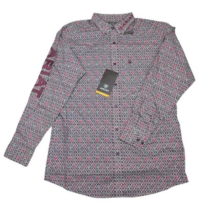 Ariat Team Omega Logo Men's L Fitted Fit Button Down Shirt Woven Burgundy New - Picture 1 of 12