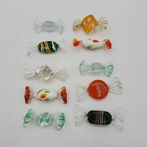Lotto di 10 pezzi di caramelle in vetro artistico vintage fatti a mano - Foto 1 di 7