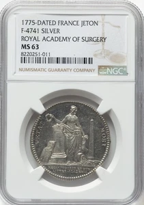 France - "Royal Academy of Surgery" silver Jeton 1775-Dated NGC MS63 - PROOFLIKE - Picture 1 of 2
