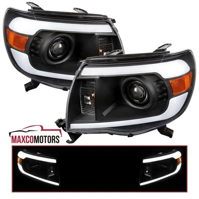 Black Projector Headlights Fits 2005-2011 Toyota Tacoma LED Tube Headlamps LH+RH - Image 1 of 4