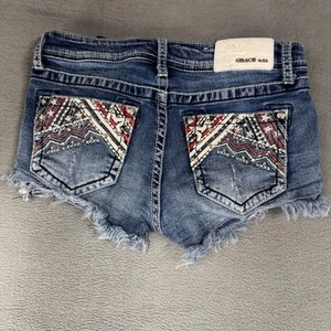 Pantalones Cortos Jean Grace In LA Country Bandera Americana Bolsillos Para Mujer Talla 26 Patriótico - Imagen 1 de 10