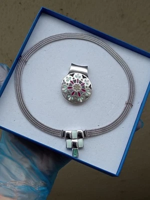 Pierre Lang Collier + 2 Anhänger (1 Brosche), grün/klar, Box, PL, Kette - Bild 1 von 4