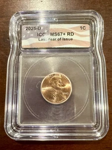 2025-D Lincoln Cent * MS67+ *  RD ICG Graded - Last Year of Issue 1c Penny  - Picture 1 of 2