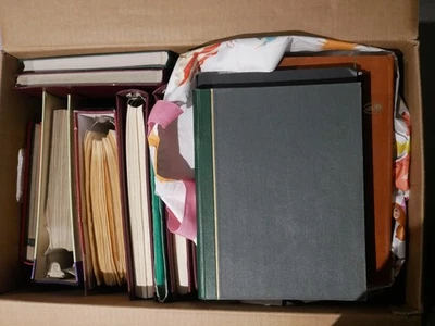 MONDE TRES GROS LOT DE TIMBRES DANS UN CARTON : 10 ALBUMS + DIVERS - Photo 1/4