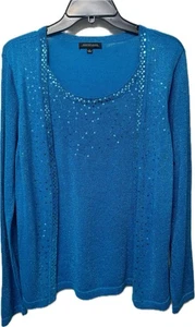 Notations Women’s Shimmer Sequence Blouse w. Matching, Attached Knit Sweater - L - Picture 1 of 18