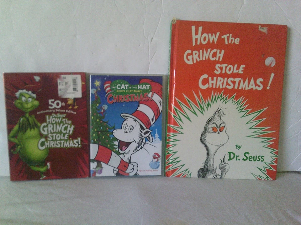 Dr. Suess How the Grinch Stole Christmas & Cat in the Hat Christmas DVD's & Book - Image 1 of 4