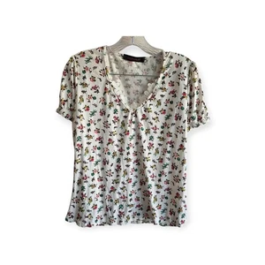 Women's Size 9 Sophia Top Flower White V Neck - Picture 1 of 5