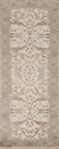 Ivory Geometric Oushak 8 ft. Runner Rug Hand-knotted Wool 7' 9" x 2' 7"