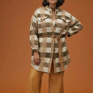 NWT Anthropologie Field Flower Plaid Wool Sweater Shacket Coat Sz 1X - Picture 1 of 12
