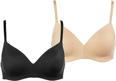 Nuevo con etiquetas Paquete de 2 sujetadores sin aros Calvin Klein para mujer desnudos/negros talla L $70 FFF192 Foto 1 de 4