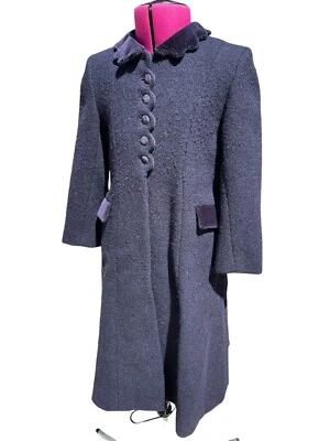 Abrigo Bonpoint Harris Tweed Azul Oscuro 100% Lana Terciopelo Festoneado Cuello-6X Foto 1 de 4