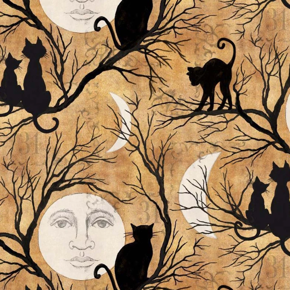Black Cat and Moon Silhouette marrón tostado - Primaveras creativas ~ por yarda Foto 1 de 1