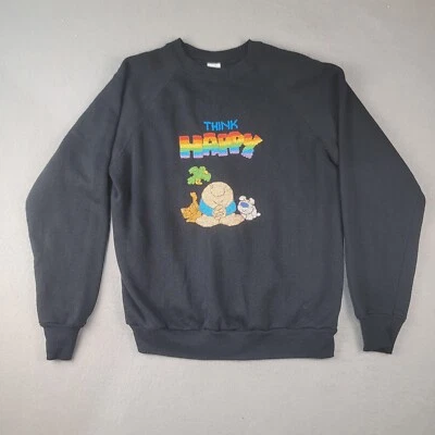 Vintage Tultex Large Sweater Think Happy Hand Knit Ziggy Embroidery Made In USA - Image 1 of 4