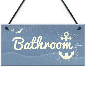 Bathroom Plaque Seaside Nautical Accessories Shabby Chic Toilet Door Sign Gifts - Picture 1 of 9