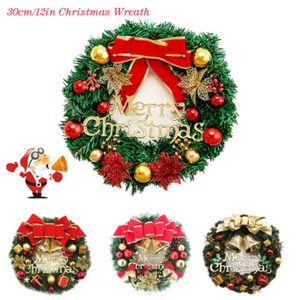 12in Christmas Wreath Window Front Door Wall Hanging Tree Garland Bell Decor New - Picture 1 of 23