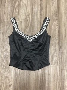 ESCADA Vintage Black& White Beaded New Wool&Silk Bustier Top Side Zipper Sz 4 US - Picture 1 of 9