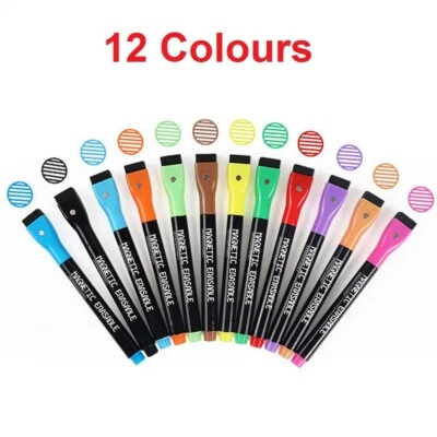 12X Magnetic Whiteboard Marker Pens Eraser Set Fine Point Pens for Kids Teachers