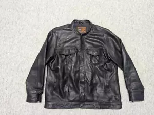 vintage 1990s gun conceal MOTORCYCLE leather jacket 2XL black Y2K cafe racer 50 - Picture 1 of 10