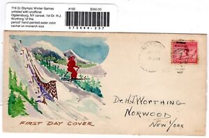 #716 Lake Placid Olympics FDC 1932 -  Hand-painted 1st Worthing Period Cachet