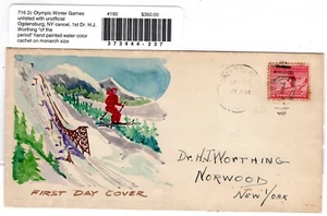 #716 Lake Placid Olympics FDC 1932 - Hand-painted 1st Worthing Period Cachet - Picture 1 of 2
