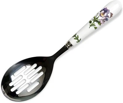 Portmeirion Botanic Garden Stainless Steel Slotted Spoon, Porcelain Handle, 10"