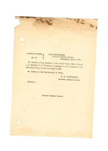 CIVIL WAR authentic 1865 General Order #56 Union Army - E.D. Townsend J.A. Mower - Picture 1 of 2