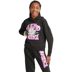 Justice Girls SIZE M 10 Graphic BE KIND TO YOUR MIND Fleece Hoodie, Black NWT - Picture 1 of 7