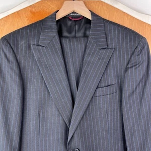 Pierre Cardin Suit Mens 40L Gray Rope Stripe Pinstripe 2 Button Peak 100% Wool - Picture 1 of 20