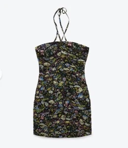 ZARA Women’s Ruched Flower Halter Mini Dress Size XS - Picture 1 of 6