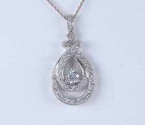 $1650 KSJ 14k White Gold .75ct Round Diamond Teardrop Crossover Pendant Necklace - Picture 1 of 8