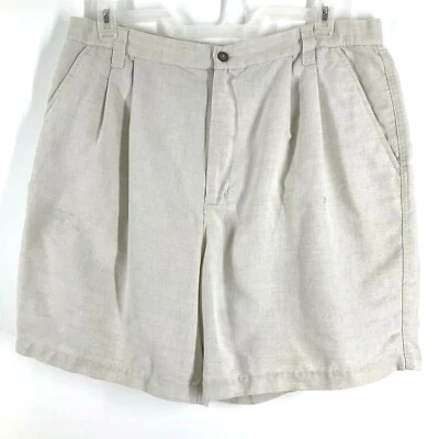 Consensus Men's Beige Ivory Linen Blend Pleated Shorts Size 38 - Image 1 of 4