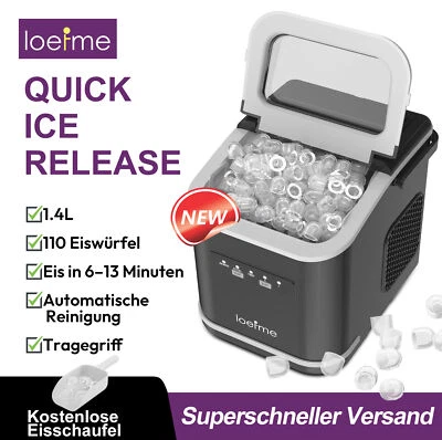 LOEFME Kompakte & Tragbare Eiswürfelmaschine 1.4L IceMaker 12kg/24h Schnell & Leise DHL