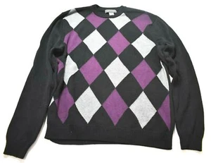 Saddlebred Men Argyle Plaid Long Rib Sleeve Crew Neck Cotton Knit Sweater M - Picture 1 of 9