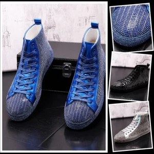 New Luxury Fashion Men Punk Rhinestones Designer High Tops Sneakers Casual Shoes - Picture 1 of 38