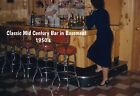 35mm slide - Classic Mid Century Bar in Basement  - 1950's (Red Border)