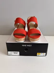 Nine West Red fabric Wedge Sandals 9M  wnDINA2 Style Dinard NWOT Comfy - Picture 1 of 12