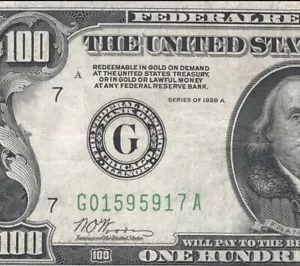 ⭐⭐ 1928-A $100 CHICAGO FRN "REDEEMABLE IN GOLD" ONE HUNDRED Fr 2151-G 95917 - Picture 1 of 3