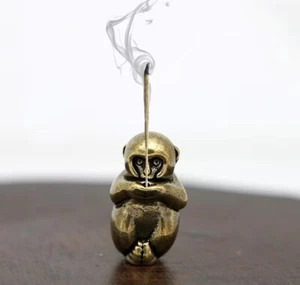 Brass Monkey Incense Holder Animal Statue Small Figurine Office Home Decor Gifts - Picture 1 of 5