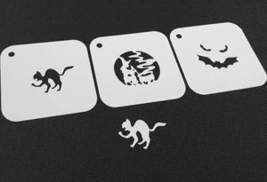 #3.1 Set di 3 pz stencil riutilizzabili Halloween pipistrello strega gatto vernice viso Mylar - Foto 1 di 3