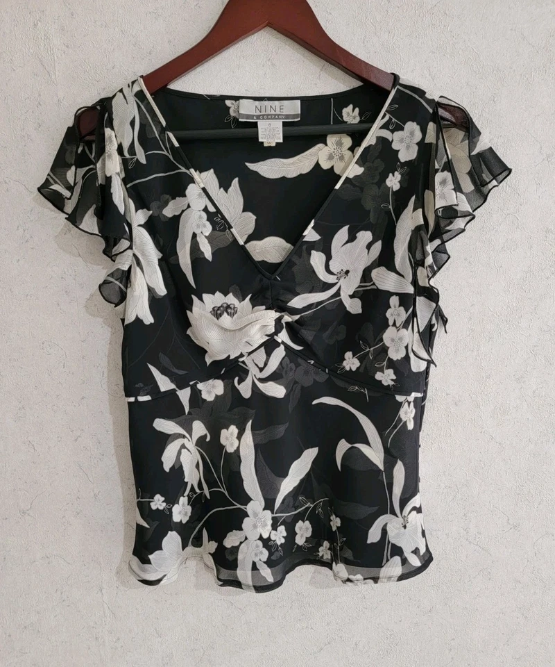 Женская кукла Nine & Company Y2K романтический топ размер M цветочный женский струящийся - Изображение 1 из 4