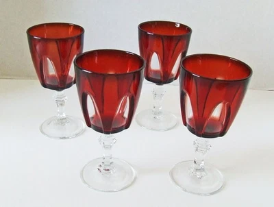 (4) Cristal d 'Arques Durand vermelho rubi para transparente arco gótico óculos cordiais 4 oz - Imagem 1 de 4